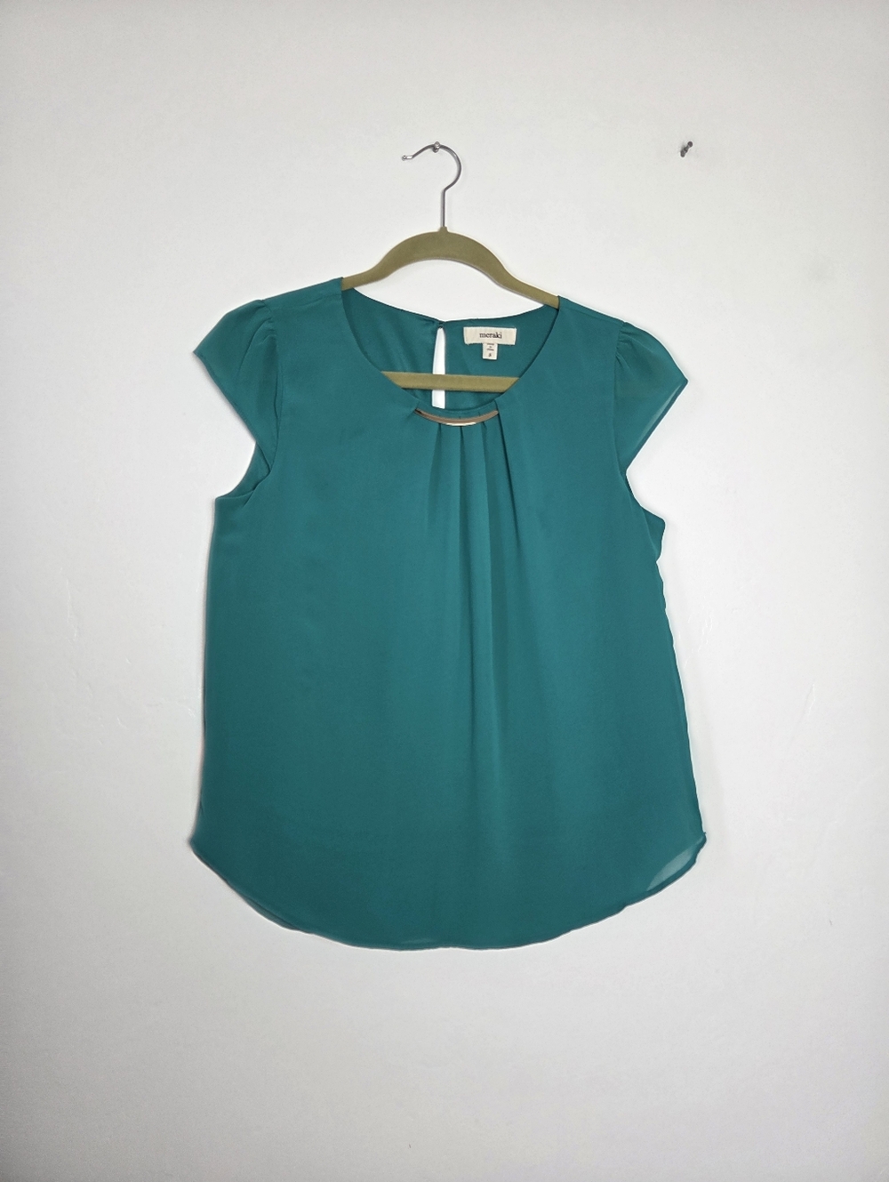 Meraki Teal Turquoise Camisole Blouse Top Cap Sleeve Twee Office Career Preppy S
